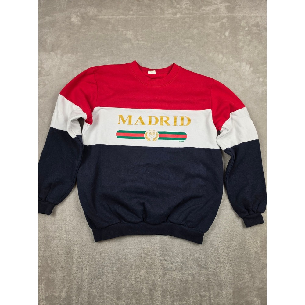 Vintage Single Stitch Madrid Sweatshirt Mens L Fit M Colorblock Spain Crewneck